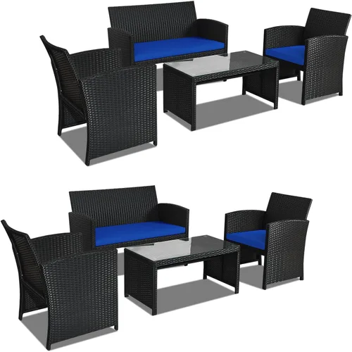 Miniatura 11 de DORTALA Juego de muebles de mimbre para patio de 4 piezas, sofás de ratán para exteriores con juegos de bistró con mesa auxiliar para patio, balcón