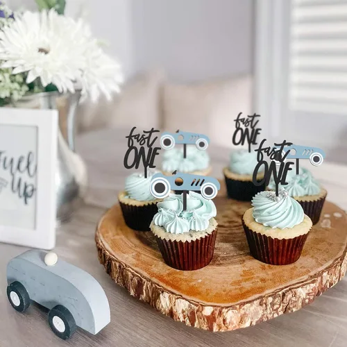 Miniatura 3 de Decoración de madera para cupcakes de coche de carreras, decoración de cumpleaños rápida de una magdalena Decoración temática de cumpleaños Fast