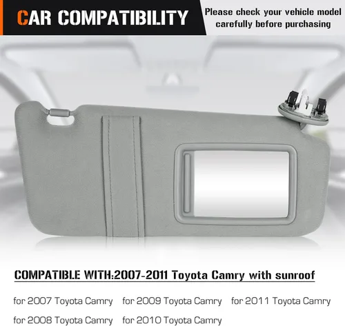 Miniatura 3 de Visera solar con luz para Toyota Camry 2007-2011 con techo solar, lado derecho del pasajero gris. Reemplaza 74320-06800-B0