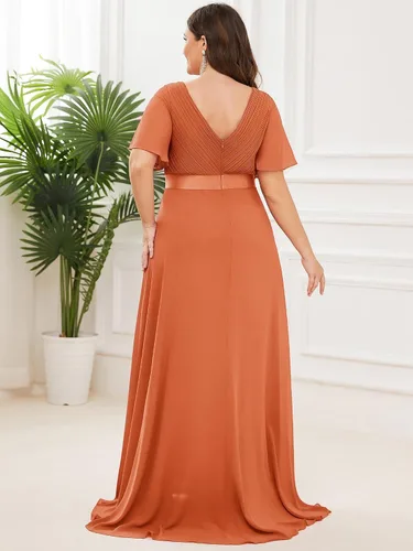 Miniatura 93 de Ever-Pretty Vestido formal para mujer, Navidad, Año Nuevo, cuello en V, gasa, talla grande, largo hasta el suelo, vestido de dama de honor