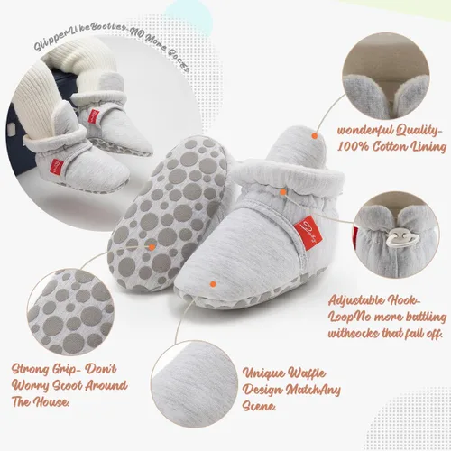 Miniatura 52 de Botines de forro polar para bebés, niños y niñas, pantuflas antideslizantes con agarre suave, zapatos de calcetín para recién nacidos, cuna