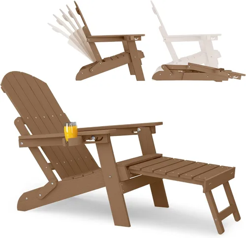 Miniatura 22 de YEFU Silla Adirondack con Otomana Retráctil: Juego de 2 Sillas Adirondack Plegables - Respaldo Ajustable de 5 Niveles con Reposapiés - Sillas