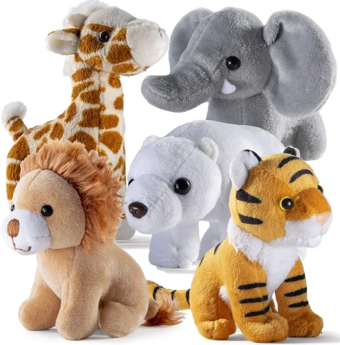 Miniatura 2 de PREXTEX Safari Friends - Juego de regalo de animales de peluche, 5 animales de zoológico pequeños (jirafa, tigre, león, oso polar, elefante)