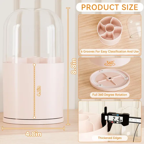Miniatura 2 de Yieach Soporte giratorio de acrílico para brochas de maquillaje con tapa para tocador, baño, encimera, organizador de brochas de maquillaje Rosa