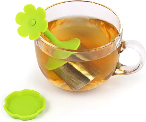 Miniatura 3 de Paquete de 2 filtros de silicona para té más empinados, infusores, filtros de malla fina para hojas de té, flores; morado o verde