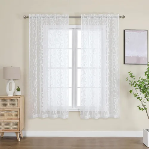 Miniatura 83 de OWENIE Furman - Juego de 2 paneles de cortinas traslúcidas negras de 24 pulgadas de largo, cortinas semitransparentes de jacquard ligeras y aireadas