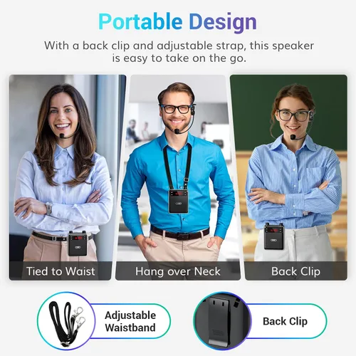 Miniatura 9 de TONOR Amplificador de voz inalámbrico de 25 W, amplificador de voz portátil para profesores con micrófono de auriculares Bluetooth, megáfono
