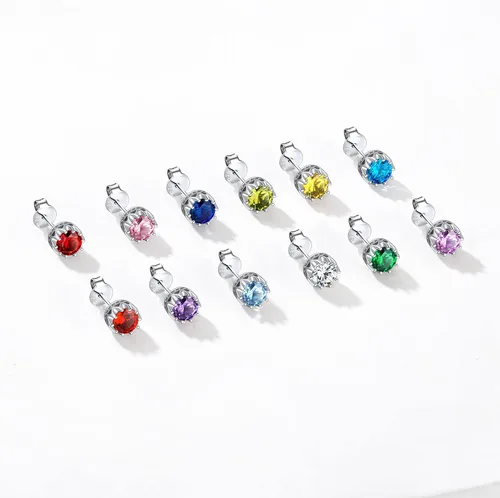 Miniatura 9 de ChicSilver Aretes de plata de ley 925 con forma de corazón brillante, redondaprincesa con piedra natal para mujer, joyería de cumpleaños