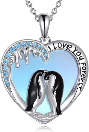 Collar con colgante de pingüino, gato, caballo, elefante, lobo, colibrí, jirafa, águila, collar de plata de ley con la frase "I Love You Forever",