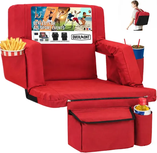 Miniatura 19 de Overmont Asiento de Estadio con Soporte para la Espalda - Cojín Acolchado de 2.8'' Reclinable de 6 Posiciones Asiento de Gradería con Ganchos Dobles