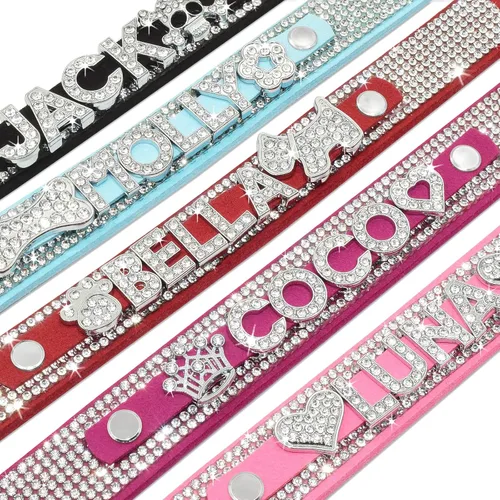 Miniatura 3 de Collar de perro de cristal Senristar personalizado con nombre brillante, collar de perro personalizado con brillantes rinestones para perro pequeño