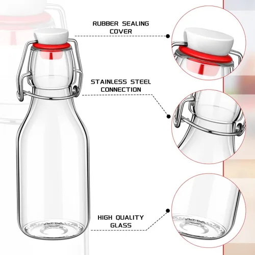 Miniatura 4 de EBOOT Botellas de vidrio con tapón abatible con tapas, claras, con tapa abatible, para cerveza, vinagre, kombucha, con tapones, tapas herméticas