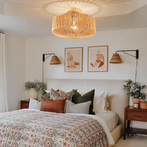 Miniatura 9 de Lámpara de Techo de Ratán Boho - Mini Candelabro de Montaje Empotrado Accesorio de Luz Tejido para Dormitorio, Pasillo, Entrada, Baño, Guardería