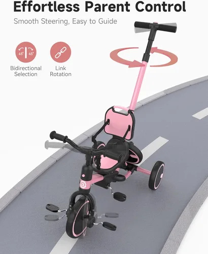Miniatura 5 de Bicicleta para niños pequeños Besrey 1-3 años, triciclo para niños pequeños con rueda de repuesto, triciclo para niños 5 en 1 con mango de empuje