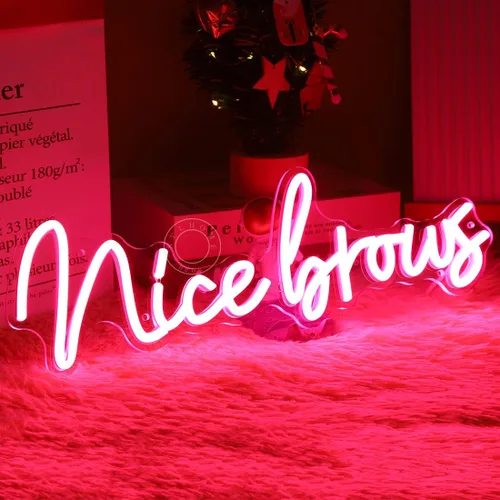 Miniatura 2 de SYLHOME Pink Nice Brows - Letrero de luz LED de neón para cejas, salón de belleza, bar, negocio, estudio de maquillaje, dormitorio, letrero