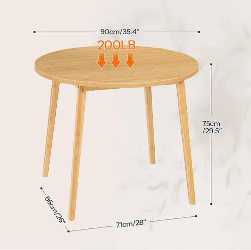 Miniatura 2 de HOOBRO Mesa de comedor de bambú, mesa de comedor redonda para 4, mesa de cocina de 35.4 pulgadas para espacio pequeño, fácil de montar, ahorro