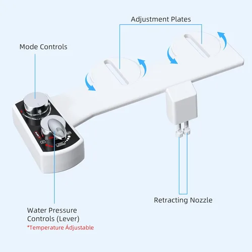 Miniatura 3 de Hibbent Accesorio de bidé para inodoro, rociador de agua caliente y fría, boquilla doble no eléctrica para lavado frontal y trasero, control