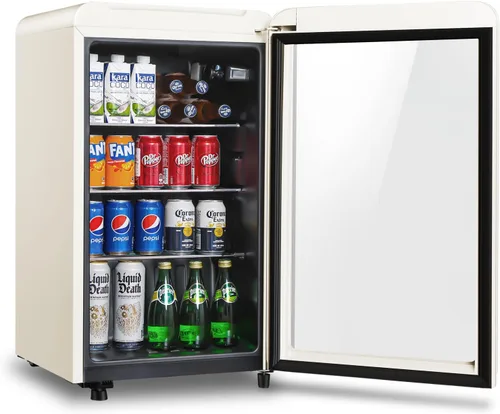 Miniatura 8 de HAILANG Refrigerador Enfriador de Bebidas Retro, Mini Refrigerador de 3.2 Pies Cúbicos con Puerta de Vidrio para Soda, Cerveza, Vino, Enfriador