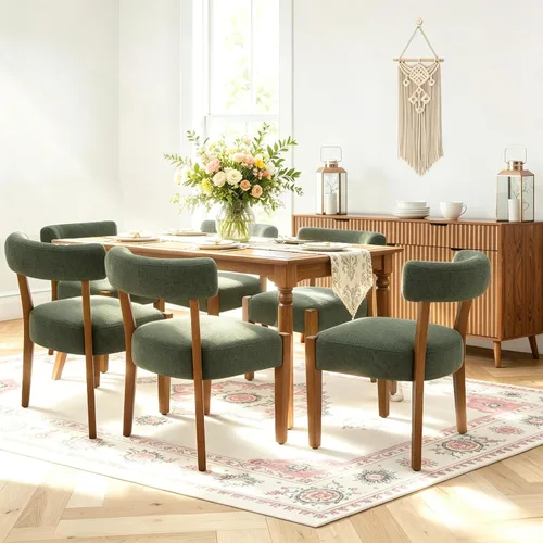 Miniatura 12 de RNKSFX Juego de 2 sillas de comedor modernas de piel sintética tapizadas para cocina y comedor, sillas modernas de madera de mediados de siglo, Beige