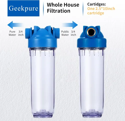 Miniatura 3 de Geekpure Carcasa de filtro de agua transparente de 10 pulgadas para toda la casa, puerto de latón NPT de 3/4 pulgadas, apto para filtros de 2.5 x 10