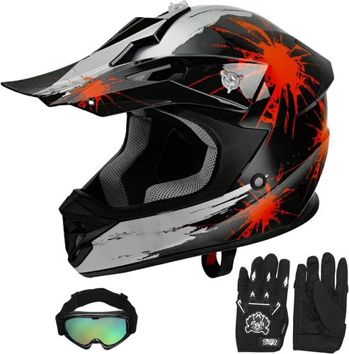 Miniatura 9 de SLMOTO - Casco DOT para niños y jóvenes de motocross, casco de motocicleta de calle, casco de bicicleta de tierra, motocross, ATV, casco con diseño