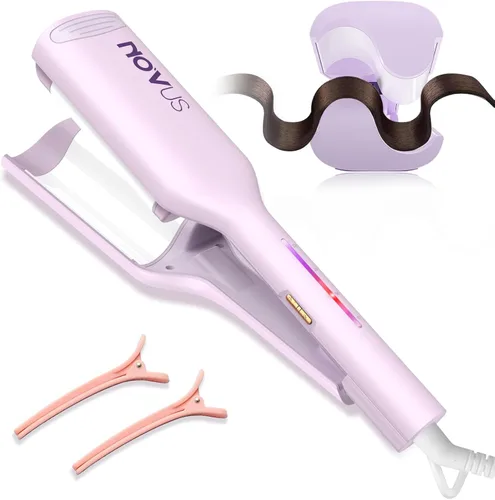NOVUS Rizador de Cabello Rizador de Ondas - Varita Rizador de 1.25 Pulgadas Anti-Quemaduras, Rizador de Cabello Iónico de Ondas Profundas con 2