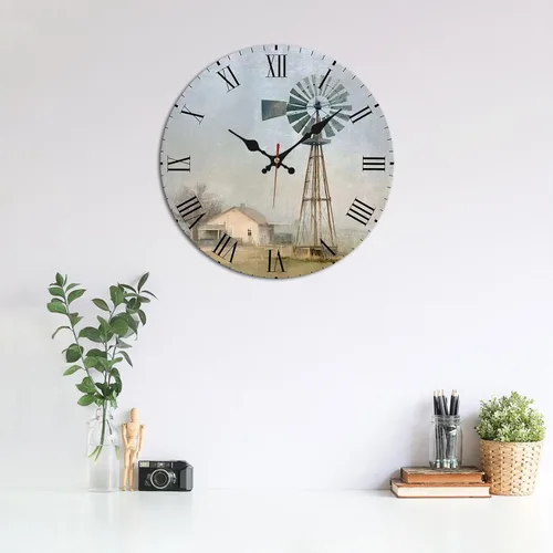 Miniatura 3 de Windmill House Wooden Wall Clock with Roman Numerals for Retro Decor 25 * 25cm