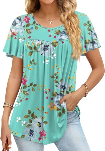 Anymiss Camisetas tipo túnica de primavera 2025 para mujer, estilo casual, elegante, manga corta, ajuste holgado, M-3X