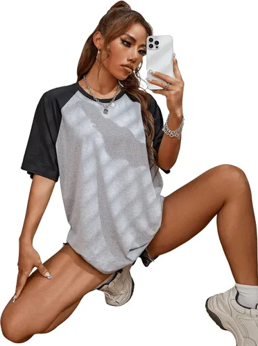 Miniatura 4 de Verdusa Camiseta casual de manga corta con cuello redondo de gran tamaño para mujer