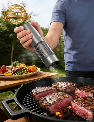 Miniatura 8 de ThermoMaven Juego de molinillo eléctrico de sal y pimienta de mayor capacidad, 3.7 fl oz, mezclador de sal y pimienta recargable con luz LED