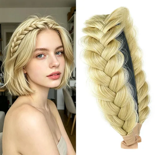 Diadema ancha trenzada para el cabello, accesorios para el cabello, banda elástica antideslizante para mujeres y niñas (amarillo claro)