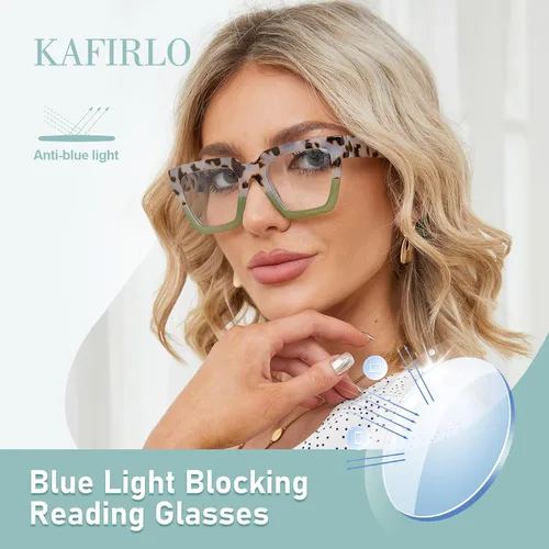 Miniatura 5 de Gafas de Lectura de Gran Tamaño para Mujer, Estilo Oprah, con Bloqueo de Luz Azul, para Computadora, Diseño Cuadrado, Marco Grande