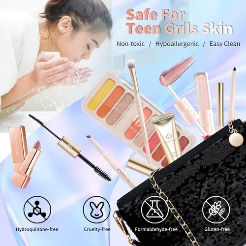 Miniatura 4 de Color Nymph Kit de maquillaje para mujeres, niñas, principiantes, todo en uno, con bolsa de lentejuelas, paleta de sombra de ojos de 9