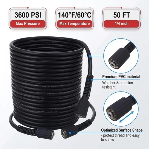 Miniatura 2 de Tool Daily Manguera de lavado a presión de 50 pies x 1/4 pulgadas, manguera de repuesto para lavadora eléctrica con accesorio M22-0.551 in