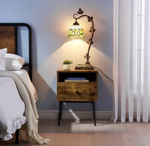 Miniatura 7 de VECELO Juego de 2 mesitas de noche modernas, mesa auxiliar cuadrada con cajón y espacio de almacenamiento para dormitorio y sala de estar