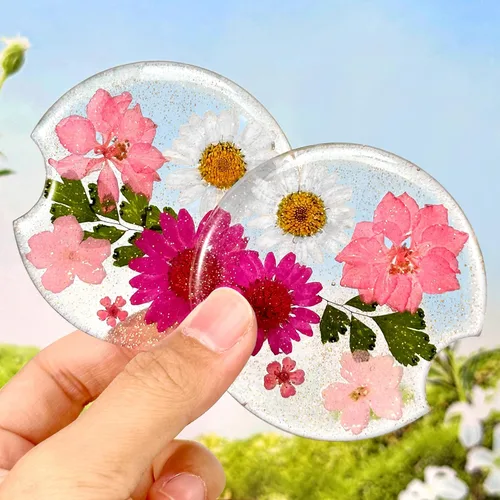Miniatura 14 de Swooflia Portavasos para Portavasos de Coche con Flores para Mujeres - 2.75 Pulgadas Lindo Inserto de Resina Transparente para Portavasos de Bebidas