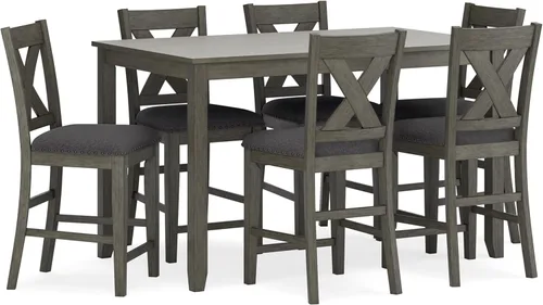 Signature Design by Ashley Caitbrook Mesa de Comedor Casual de Altura de Mostrador y Taburetes de Bar Tapizados con Ribete de Tachuelas, Juego de 7,