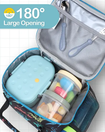 Miniatura 6 de Bagseri Lonchera para Niños Varones - Lonchera Aislada para Niños Reutilizable a Prueba de Fugas Lonchera para Niños Varones con Soporte para Fósil