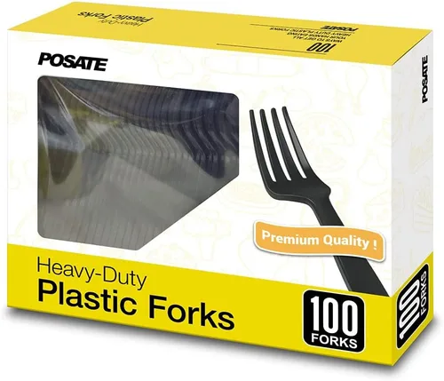 POSATE Tenedores desechables, tenedores de plástico, paquete de 100 unidades, negro, utensilios desechables para suministros de fiesta