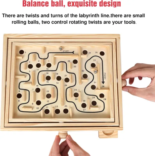 Miniatura 6 de GOTHINK Juego de laberinto de madera, juego de mesa de laberinto de inclinación de bola de mármol, juego de equilibrio de mesa y juguete para niños