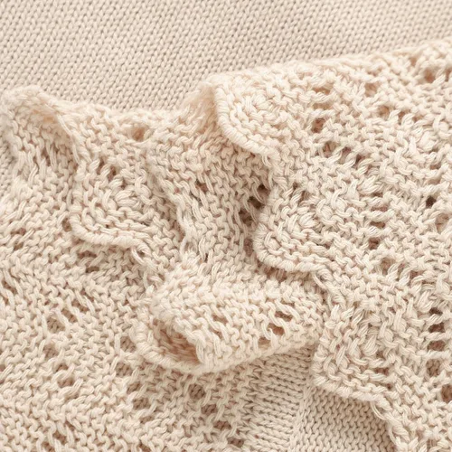 Miniatura 7 de Hadetoto Manta de bebé de 31 x 40 pulgadas, manta de punto de algodón suave para niños recién nacidos, cuna, guardería (beige)