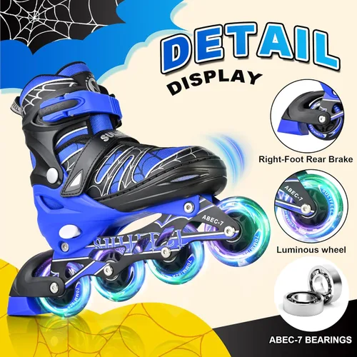 Miniatura 4 de SULIFEEL Patines en línea de unicornio arcoíris para niñas y niños, 4 tamaños, ajustables, con ruedas iluminadas, para niños principiantes E Araña