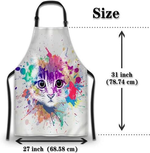 Miniatura 2 de Delantal de Ama de Casa para Mujeres Gato Colorido Abstracto Divertido Delantales para Hombres para Cocina Cocinar Restaurante BBQ Pintura