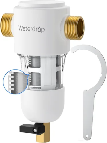 Waterdrop Filtro de sedimentos giratorio, sistema de filtro de agua reutilizable para toda la casa, sistema de prefiltro lavable para agua de