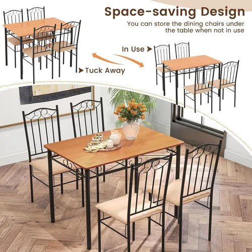 Miniatura 4 de Tangkula Juego de 4 mesas de comedor con marco de metal y asiento acolchado, juego de 4 sillas de mesa de cocina, ahorro de espacio, negro y amarillo