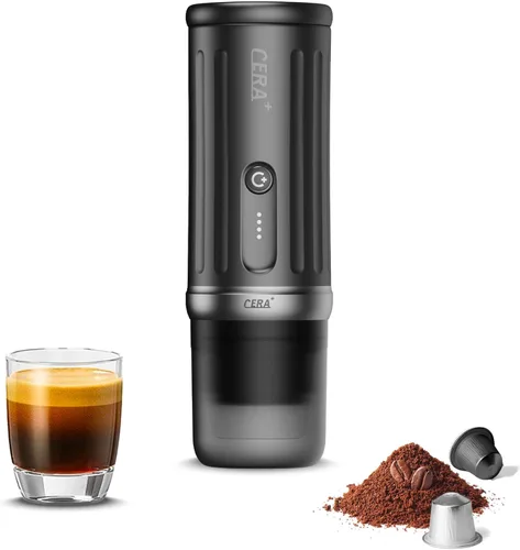 Miniatura 10 de CERA+ PCM03S - Máquina de café espresso portátil de 5 a 8 tazas por carga, autocalentamiento de 20 barras, cápsulas NS y café molido, cafetera Verde