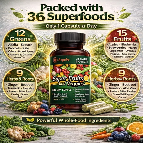 Miniatura 3 de Suplemento de súper frutas y verduras, 36 verduras y frutas frescas, suplemento nutricional diario Balance of Nature para salud digestiva y alivio