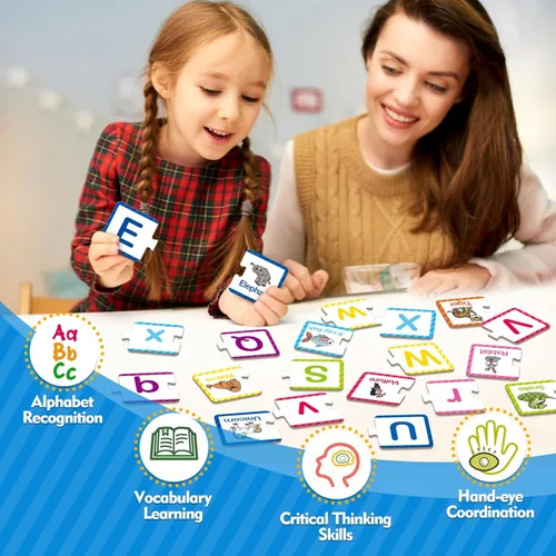 Miniatura 5 de Kasfalci Tarjetas flash de rompecabezas del alfabeto, 78 tarjetas ABC para niños, juguetes de aprendizaje del alfabeto para niños pequeños, regalos