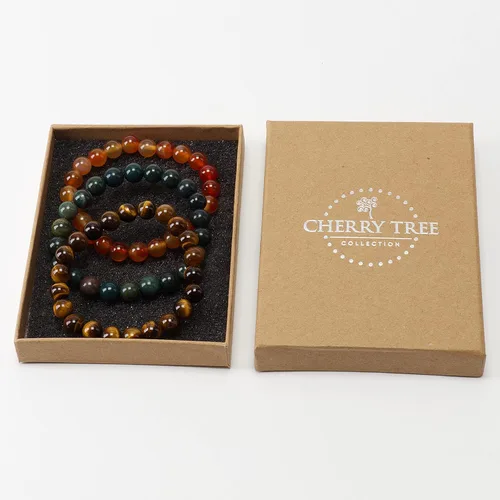 Miniatura 2 de Cherry Tree Collection Gemstone - Small, Medium, Large Sizes - 3 Beaded Bracelet Set With Gift Box - Bracelets For Men, Women, and Teens - 8mm Beads