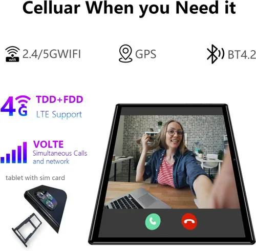 Miniatura 6 de Tabletas Android 2024, nueva tableta desbloqueada Octa-Core Android 13 con ranura para tarjeta SIM, 128 GB ROM+4 GB RAM, cámara de 10 pulgadas, 5